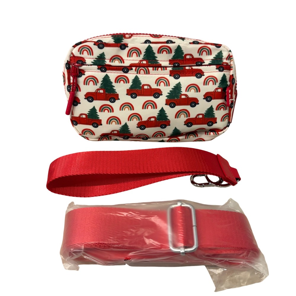 I&R Crossbody Wallet Wristlet Small White Red Christmas Tree Farm Truck Rainbow